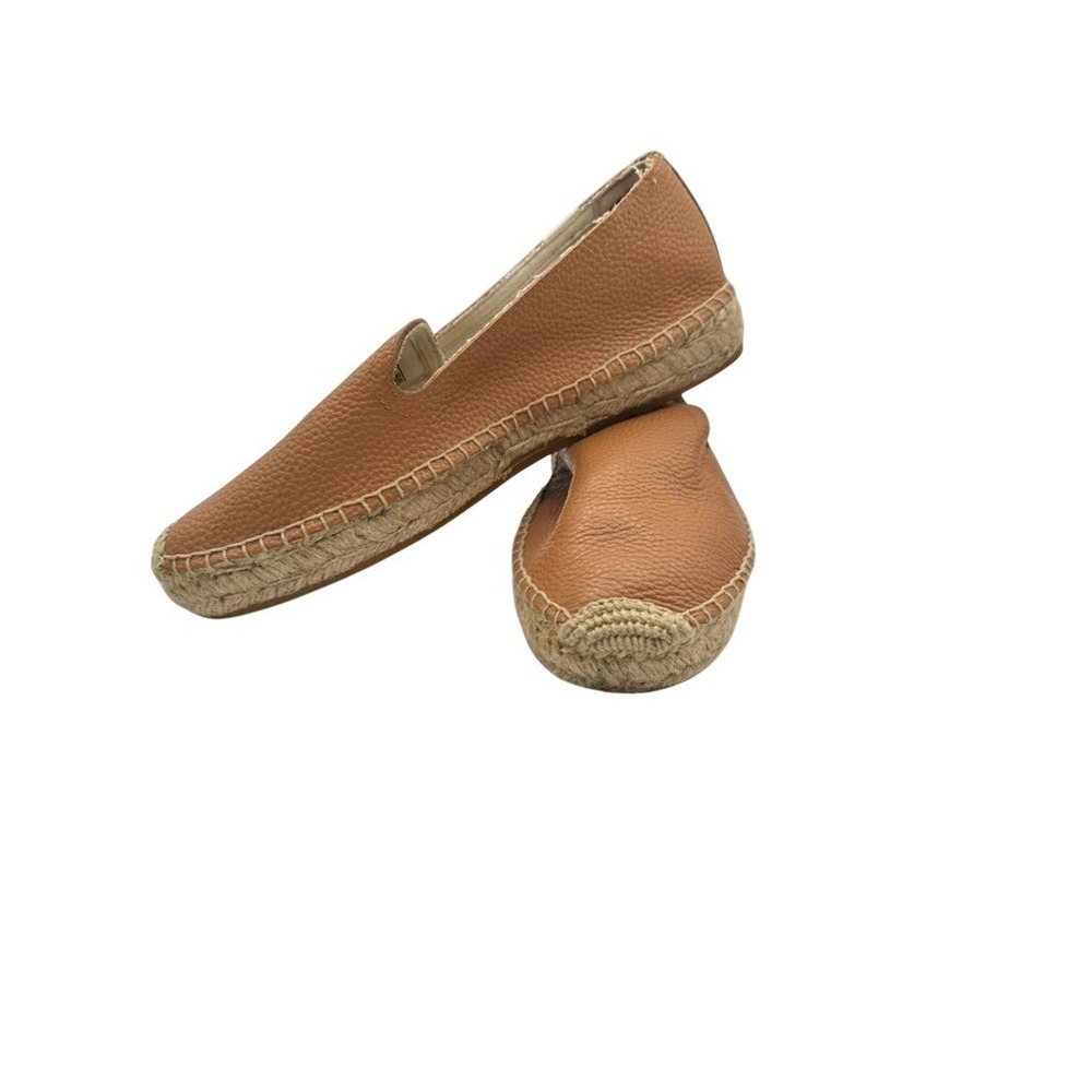 Soludos Womens Tan Pebbled Leather Smoking Slipper Espadrille Flats Shoes